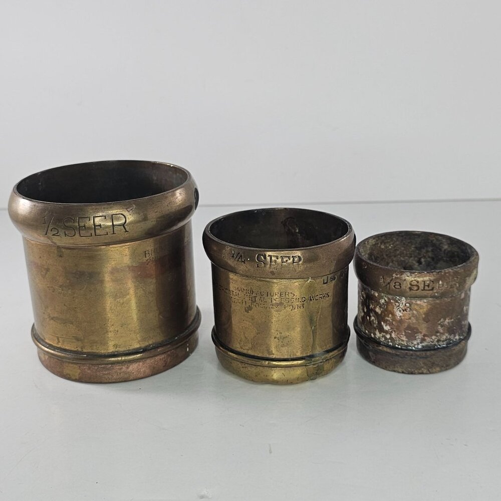 Vintage Brass Seer Measures Oriental Metal Pressing Works Bombay India Punjab - Picture 2 of 16